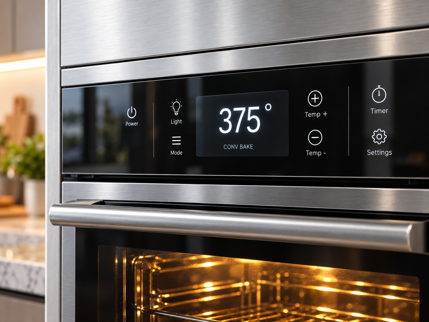 Close-up of a modern oven control interface