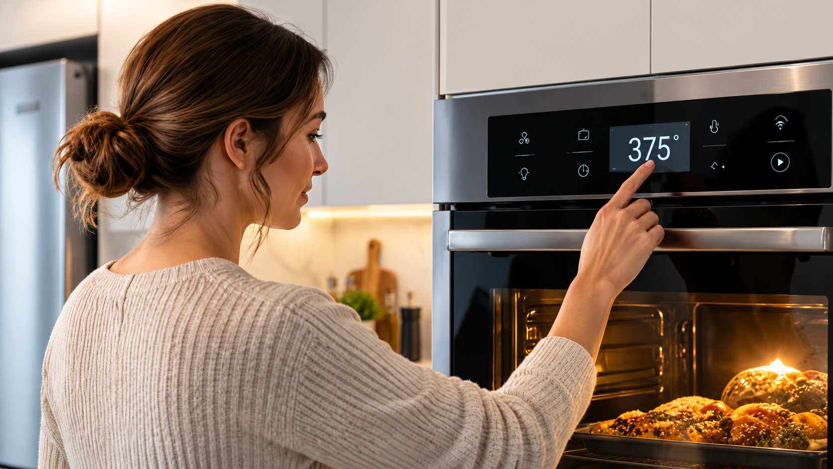 Modern kitchen appliance interface in everyday use