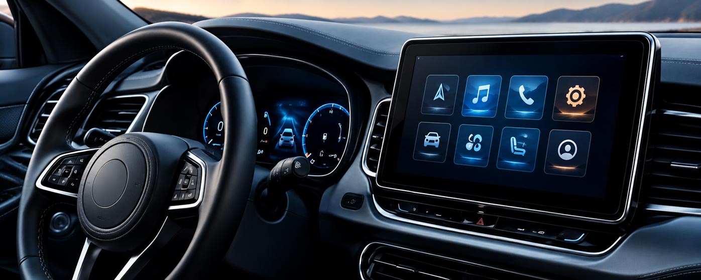 Driver using a modern automotive center display