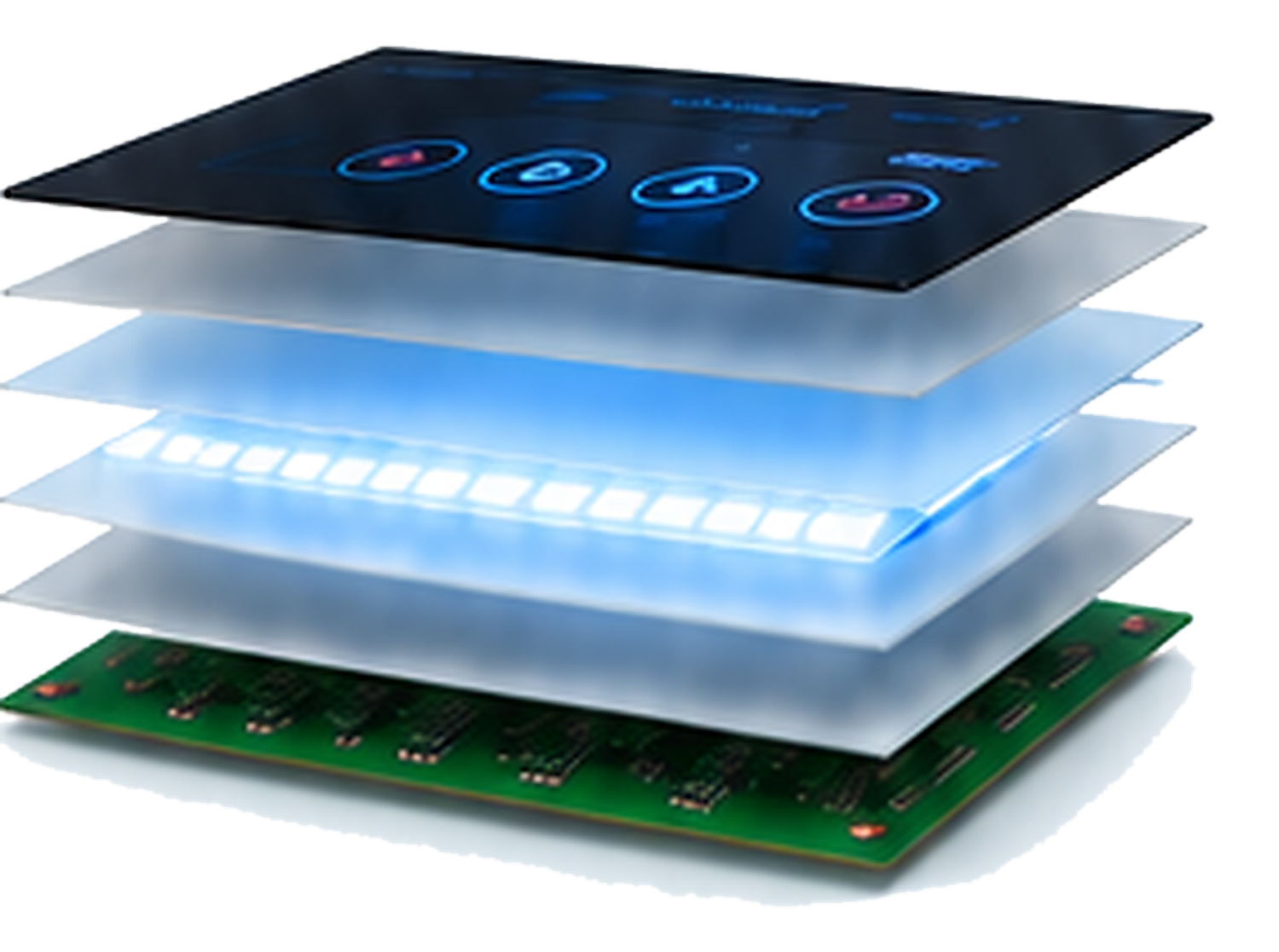 Transparent exploded HMI backlighting stack-up