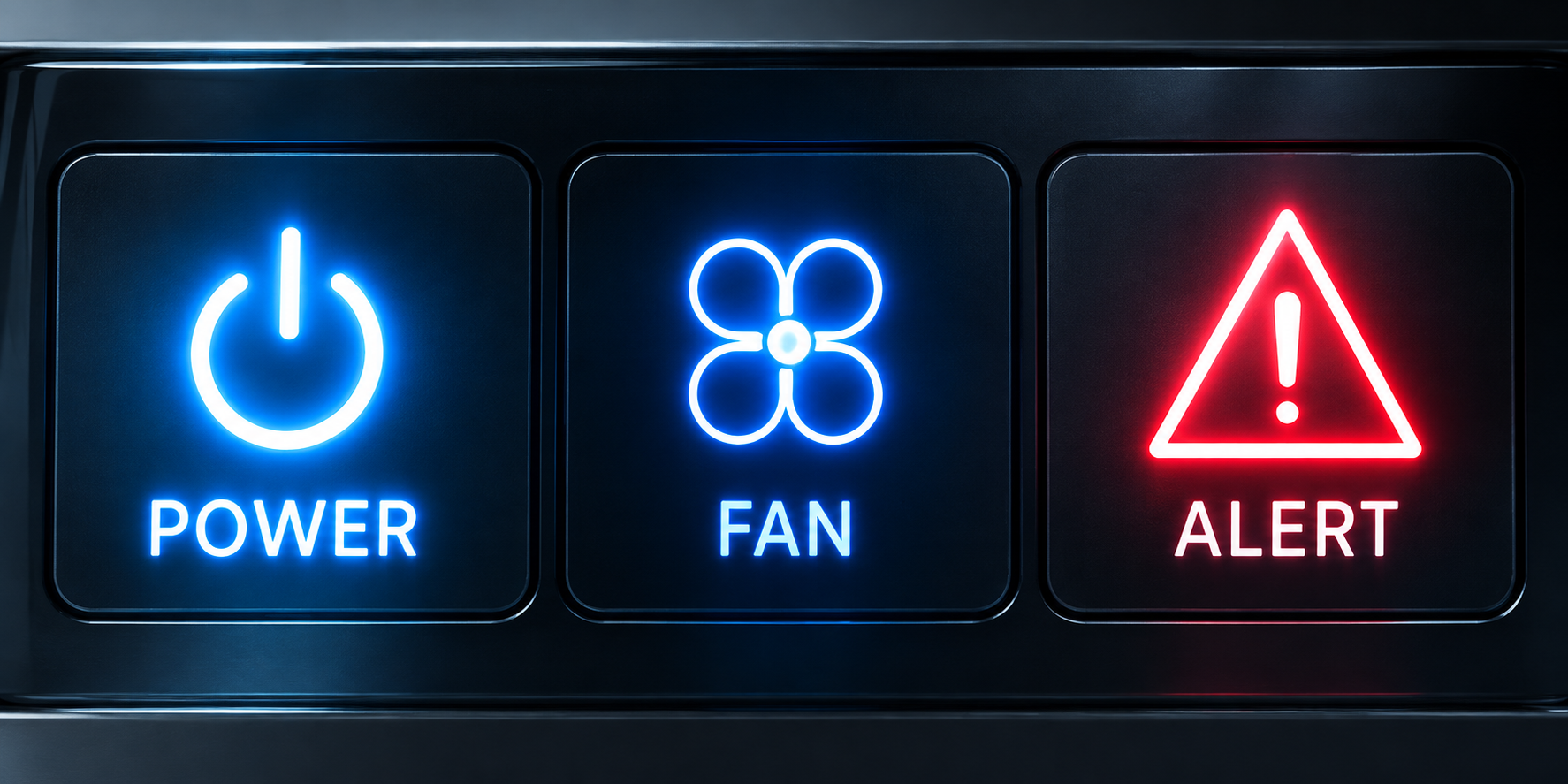 Illuminated power, fan, and alert legends
