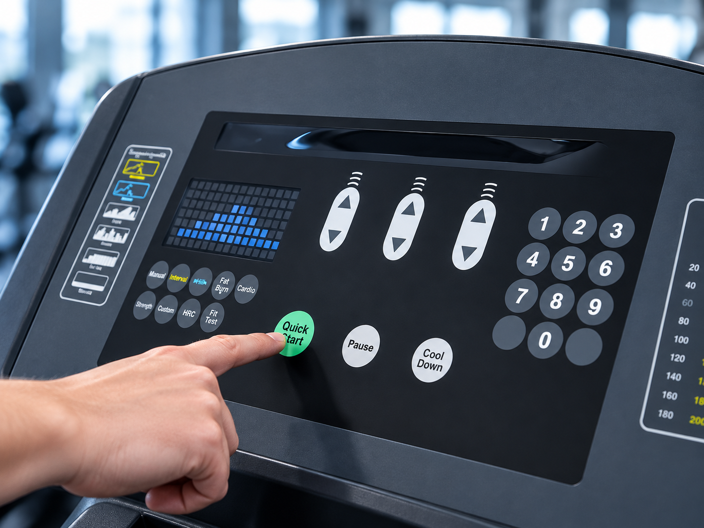 Close-up of treadmill control interface