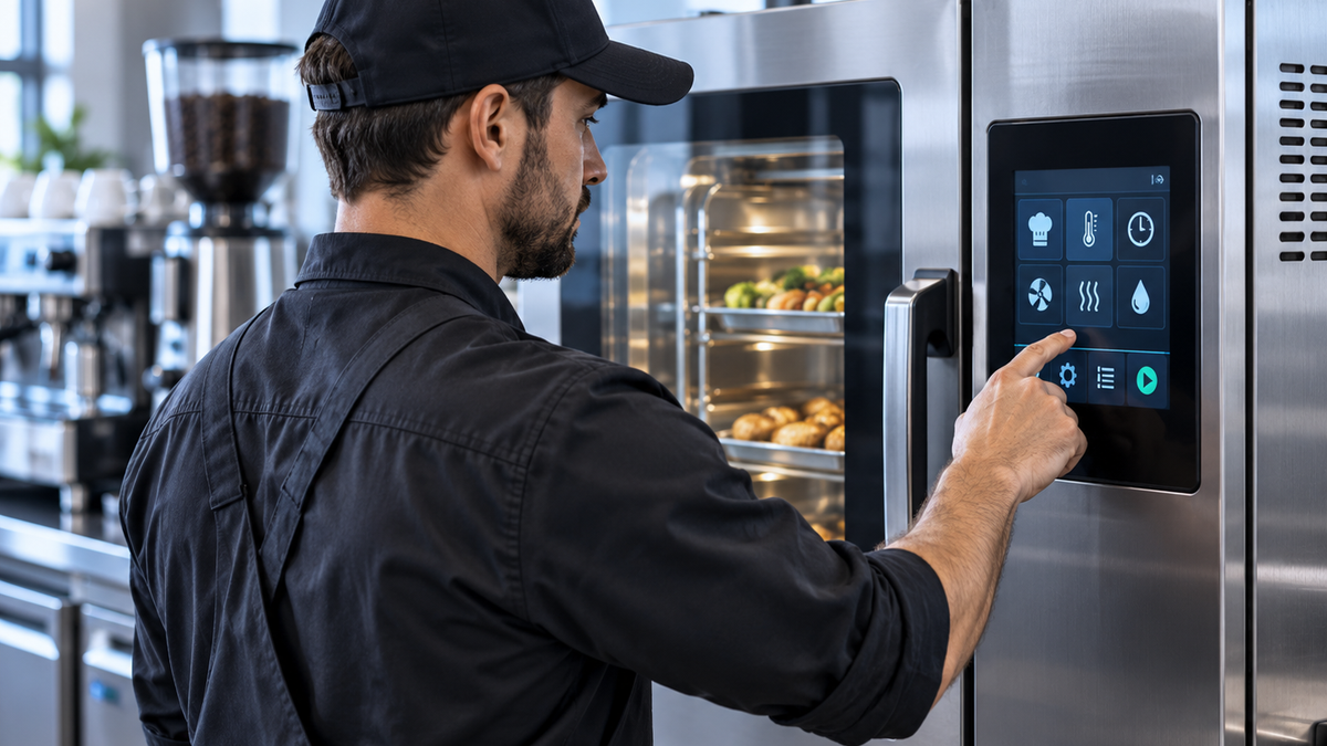 Operator using an interface on commercial equipment