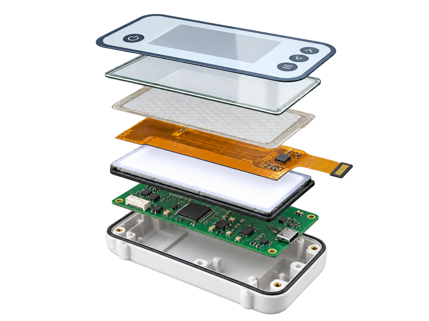 Exploded medical HMI assembly